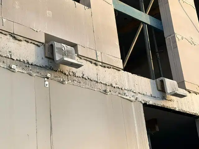 Constructief geveldetail in uitvoering bij nieuwbouwproject Central Park Almere