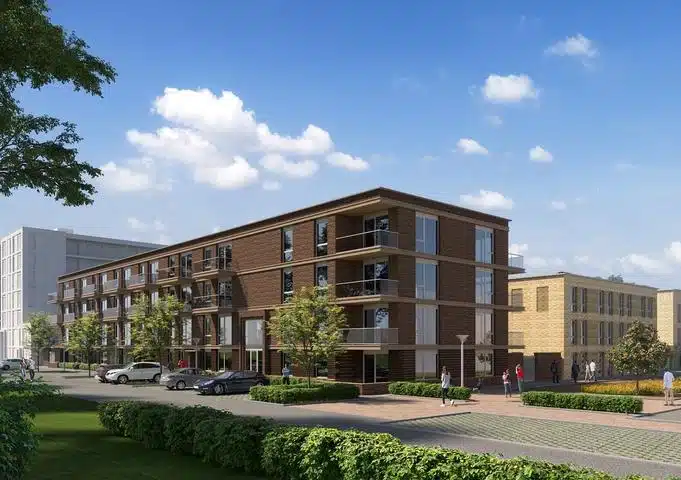 Artist impression van nieuwbouwappartementen in Central Park Almere Olympiakwartier