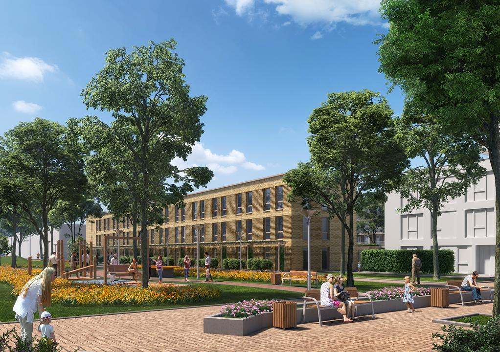 Visualisatie van groene pleinen en openbare ruimte bij Central Park Almere